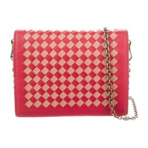 Bottega Veneta Red Intrecciato Wallet in a Chain with Dustbag